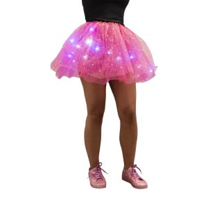 Magic tutu met gekleurde led lampjes, neon pink (dame)